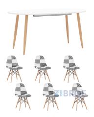 Обеденная группа стол Берген 160-220*90, 6 cтульев DSW пэчворк черно-белые